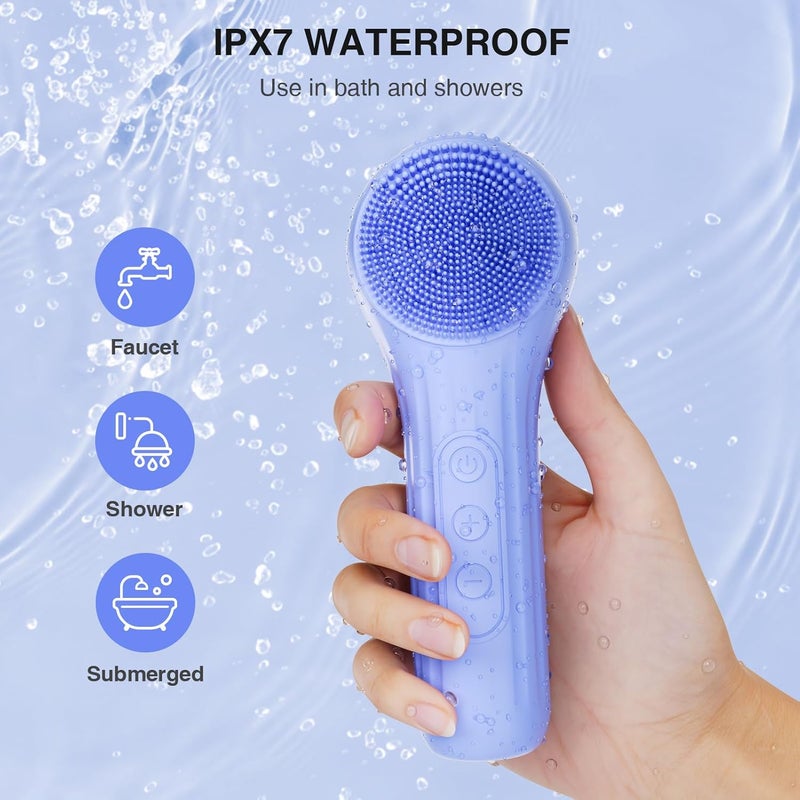 ERROWIN 5 Modes Silicone Face Scrubber, Waterproof Face Scrubber Exfoliator for Men & Women, Rechargeable Electric Facial Cleansing Brush for Deep Cleansing, Exfoliating, Massage (Blue) - Image 4